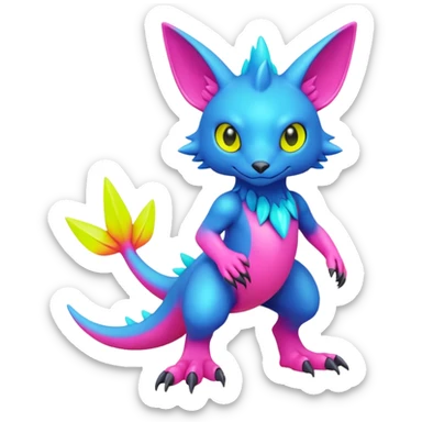 colorful neon-colored Fakémon-Digimon-Fionbri-Trico-creature (full body) sticker