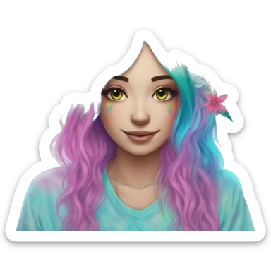 420 Tie dye hippie person flower crown tattoos hemp leaves metallic iridescent holographic blue cyan green pink sticker