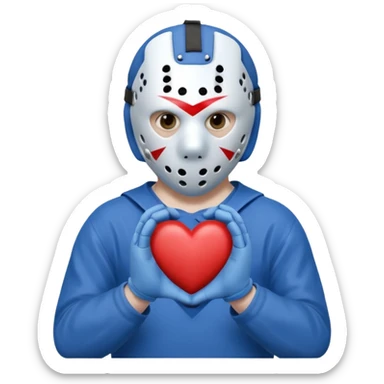 Jason Voorhees, looking cute, making a heart with his hands sticker