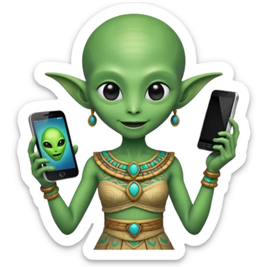 alien with mayan custome dress and smartphone sticker