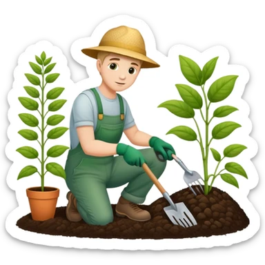 diligent young white male gardener planting sticker