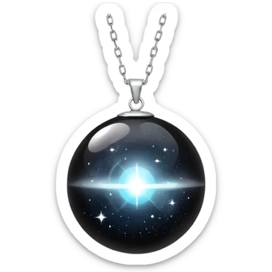 floating black onyx orb with a pure silver aura, cosmic particles swirling around it, silver chain floating midair like starlight sticker