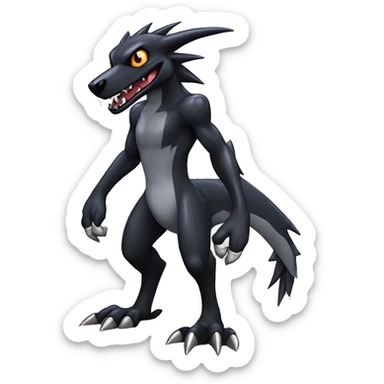 Black, Cool, Edgy, Nargacuga-Garchomp-Houndoom-Sergal Fakémon-Digimon with sharp markings,  full body sticker