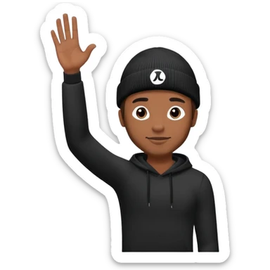 Brown skin man with black beanie that says lululemon on the top waving with his when up sticker