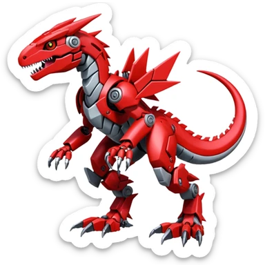 Cool Edgy Futuristic Red Digimon-Fakemon-Guilmon-Velociraptor-Dragon-Mecha full body sticker