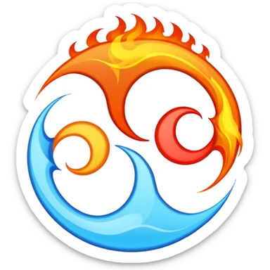 The fire and water emojis are in the form of the yin-yan symbol in front of a completely black background. sticker