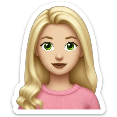 white girl, green eyes, blond staight hair, pink lips, pink sweater  sticker