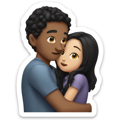 Brunette boy kissing a girl with black hair sticker