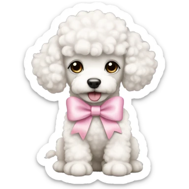 White poodle puppy with pastel pink bow sticker