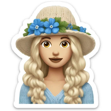 beautiful finnish long hair woman with blue eye knitting floral hat sticker