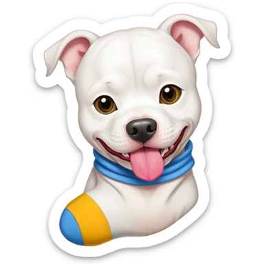 White pit bull eating a sock sticker