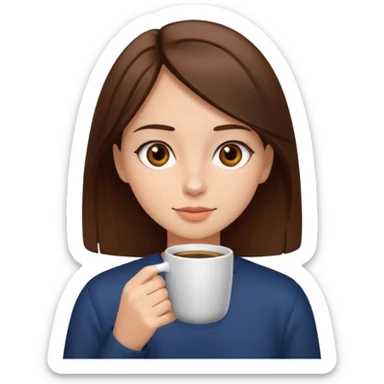 girl with brown eyes and straight brown haur drinking her coffee sticker