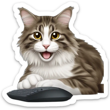 maincoon cat playing with a computer mouse sticker