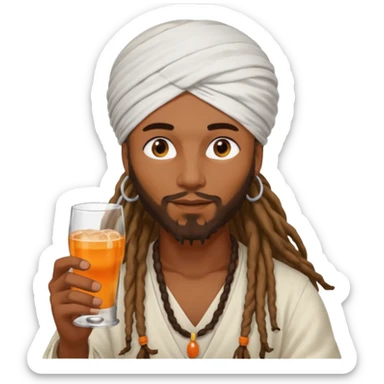 Brownskin man with long dreadlocks add a white turban on his head orange shirt drinking alcohol sticker