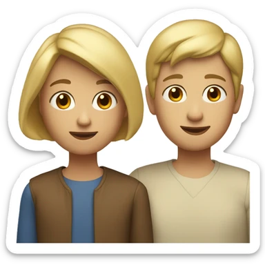 A blonde mother with a bob in a boy of 10 years old her son with brown short hair  sticker