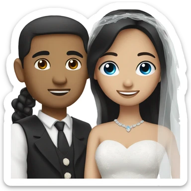 Mexican bride that has brown eyes and black hair hugging her white groom that has brown hair and blue eyes sticker