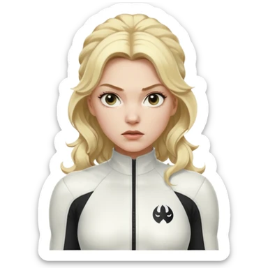 yelena belova in white widow suit with wavy blonde hair in high ponytail sticker