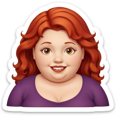 Obese girl with red wavy hair and a crooked smile sticker