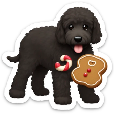 Black goldendoodle stealing a gingerbread cookie  sticker