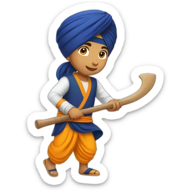 sikh kid with turban playing gatka sticker