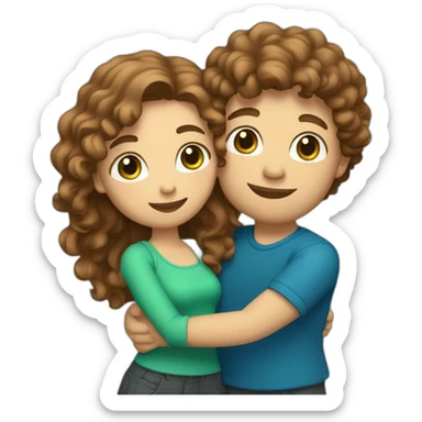Couple, hugging, man with brown curly hair and blue eyes. chubby woman with long light brown curly hair and blue-green eyes. sticker