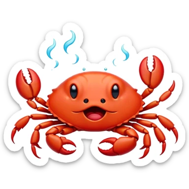 Cinematic Cute Yawning Red Crab Portrait Emoji, Head tilted slightly with a dramatic, wide-open yawn, showcasing a vivid, scarlet exoskeleton with softly drooping antennae and eyes half-closed in drowsy contentment, Simplified yet irresistibly adorable features, highly detailed, glowing with a soft, cozy oceanic glow, high shine, relaxed yet expressive, stylized with a dash of whimsical seaside charm, soft glowing outline, capturing the essence of a drowsy yet affectionate red crab that appears ready to scuttle out for a nap! sticker