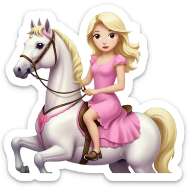 a blonde woman wearing pink dress and riding a white horse  sticker