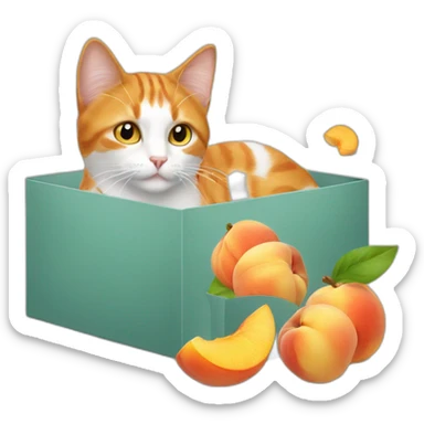 Orange and white tabby cat with box of peaches sticker
