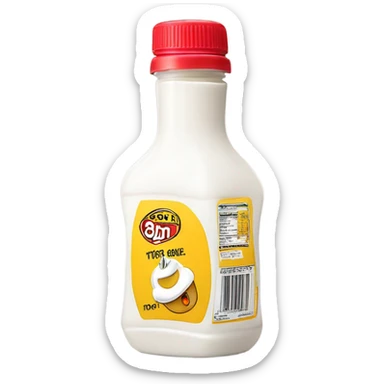 white Squeeze Sauce Bottle but thinner bottle gotta have cap and now the same picture but upside down like if it’s about to pour white sauce but it’s not  sticker