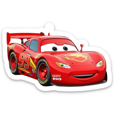 Lightning McQueen 95, red race car, side view, cartoon style sticker