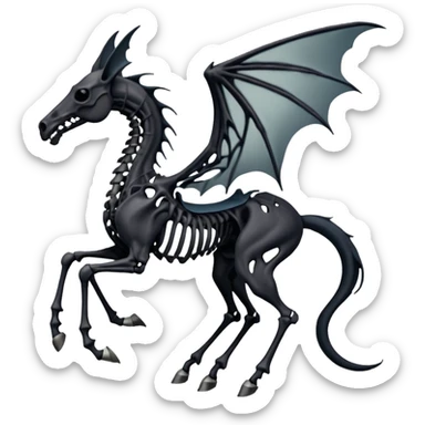thestral: Winged horses visible only to those who have witnessed death and understand its significance. Can u make it thinner? Like an achal tekkine? Long legs, wings like from a bat, head like a sekeleton horse sticker