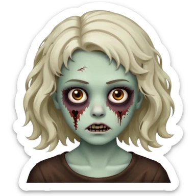 Cabelo ondulado  um pouco cheio e franja curta  Olhos marrons e pequenos e feita d ezumbi sticker