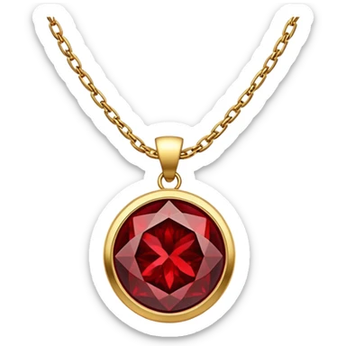 glowing red garnet talisman on a gold chain, representing rebirth and strength sticker