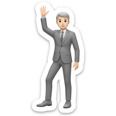 white man in a gray suit and shoes, one hand raised sticker