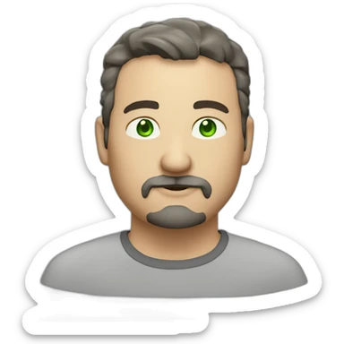 fat middle aged developer short dark brown graying hair goatee with green eyes sticker