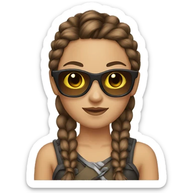 Girl warrior with French braids, brown hair and sunglasses sticker