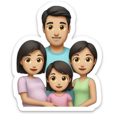 A family of 3, the dad has black hair, Mum has Brown hair and is prégnant, the baby girl has light Brown short hair sticker