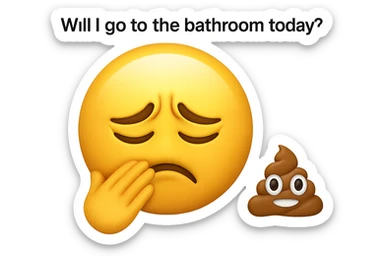 emoji stile iphone che riguarda l'argomento "stipsi/andrò al bagno oggi?", iperrealistico 4k sticker