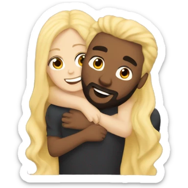 Brunette girl with wavy Long hair hugging blond boy whit a beard lovingly couple sticker