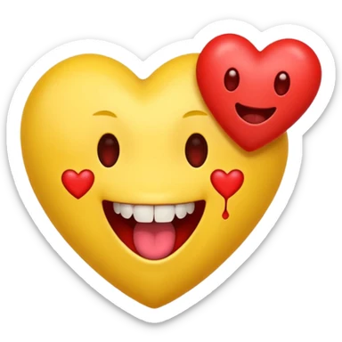 yellow emoji face holding a heart and hes so happy with so happy with teeth and tongue and toes growing out of the top of its head. his eyes have been plucked out and are now eyeless sockets sticker