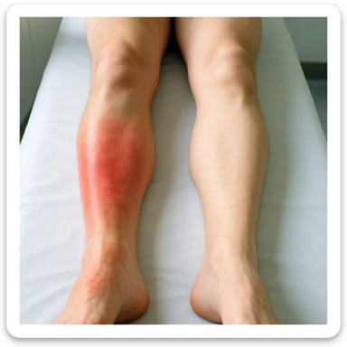Hyperrealistic human legs in the process of reducing inflammation: the skin appears increasingly healthy, redness and swelling visibly decreasing, with areas transitioning from red to normal skin tone. Clinical atmosphere, natural lighting, 4K details. The scene conveys healing and relief process. sticker