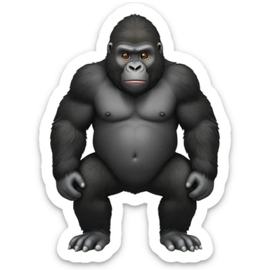 cinematic-friendly relaxed young gorilla-realistic-full-body-crouched on all fours on knuckles-emoji,-poised-with-confidence,-massive-arms-hanging-slightly-forward,-head-tilted-thoughtfully,-thick-black-fur, friendly ,-simplified-yet-realistic sticker