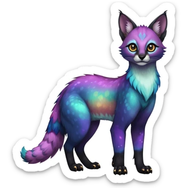 Colorful dark tropical iridescent nebulae exotic cute cool beautiful shiny beautiful fantasy-caracal-civet-genet-sergal-vernid-Gryphon-Cacomistle-Trico-oncilla-animal-Fakémon-hybrid-fursona (full body) sticker