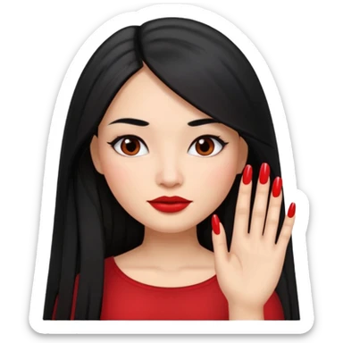 latina girl with straight long hair thats black memoji with nail no lipstick sticker