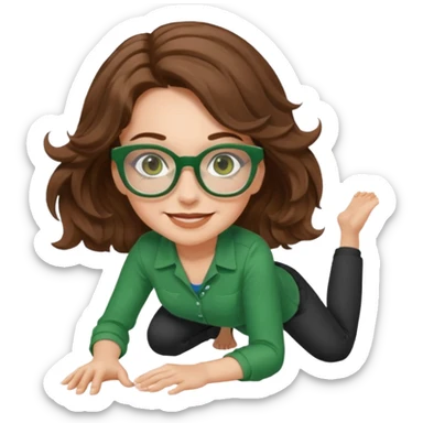 brown wavy hair and green square glasses white woman crouching sticker