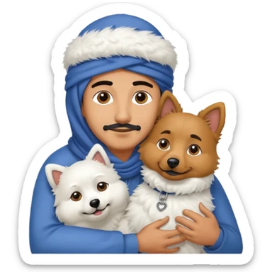 arabic man hugging Spitz dog  sticker