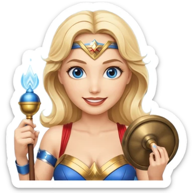 Blonde blue eyes Wonder Woman holding bell and baton sticker