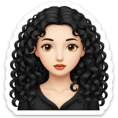 persona mujer con piel clara y rizos suaves color negro y largos  y sin volumen sticker