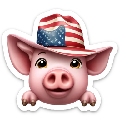 Pig with cowboy hat and American flag sticker