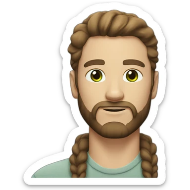 white man with brown middle parting hair and full beard and green/gray eyes sticker